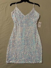 Windsor White Short Spaghetti Strap Sequin Formal Back Zip Dress Size Small, New