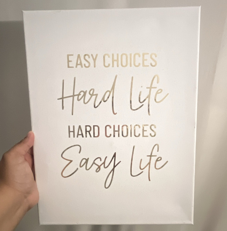 Easy Choices Hard Life Quote Print Poster, White/Gold, Vertical Wall Art
