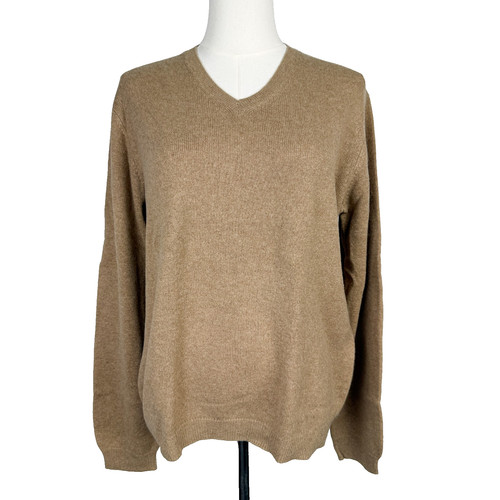Lands' End Small 6-8 100% Cashmere Sweater V-Neck Tan Beige RENEWED