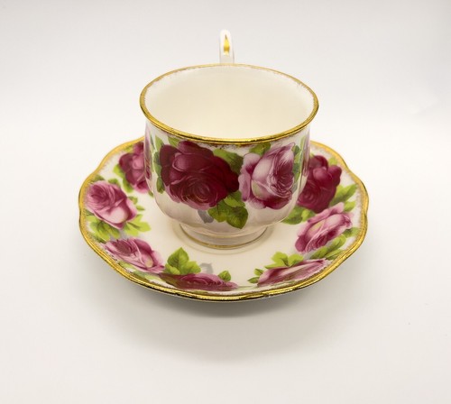 Royal Albert Old English Rose Footed Bone China 2 3/4" Cup and Saucer Hampton - Picture 7 of 10