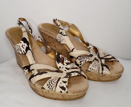 Fioni Faux Snake Print Sandals Slip on Sling Backs Wedges Heels Size 9/10** - Picture 2 of 22
