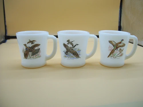 Vintage Fire King Milk Glass Pheasant Grouse Canada Goose Coffee Mug Cup X3