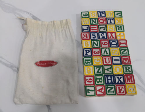 50 Melissa & Doug 1” ABC/123 Storage Bag Wood Blocks Alphabet Stacking Wooden