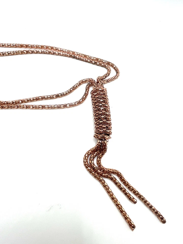 Collar Borla Lariat Anudada Cadena Palma Cordón Malla Metal Oro Rosa y2k Foto 3 de 4