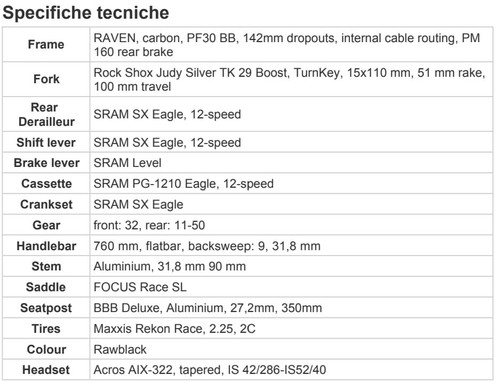 Bici Bicicletta Mtb FOCUS RAVEN 8.6 in Carbonio Mountain Bike Ruota 29" Mis.M - Foto 2 di 2