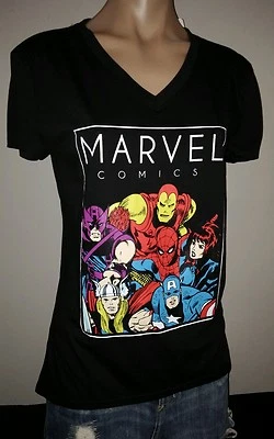Marvel Comics True Schwarz Charakter M Med V-Ausschnitt Damen Oberteil Shirt Neu - Bild 1 von 2