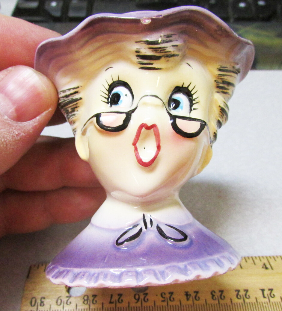 RARE vintage 1959 Holt Howard Ceramic Granny Purple Candle