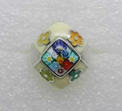 ALAN K STERLINGSILBER MILLEFIORI GLAS EMAILLE RING - GRÖSSE 6 - LB-C1339