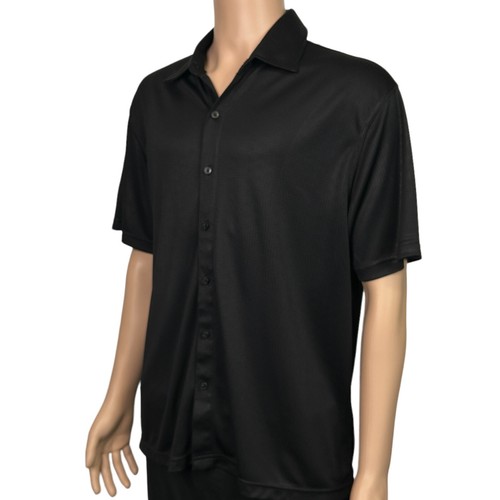 Haggar Mens L Solid Black Lightweight Stretch Short Sleeve Button Up Shirt - Picture 5 of 12