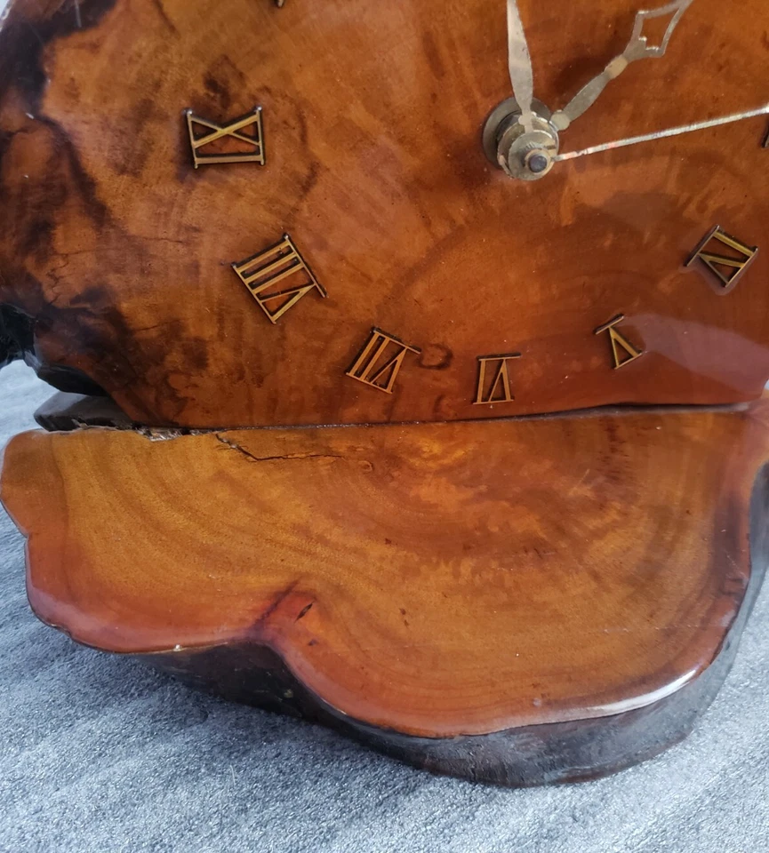 Wood Clock Handmade table/shelf Rustic Burl Live Edge 2 Tone Wood - Image 3 of 4
