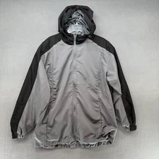 Mack Russo Windbreaker Mens Large Hooded Jacket Black Gray Vent Mesh Lined