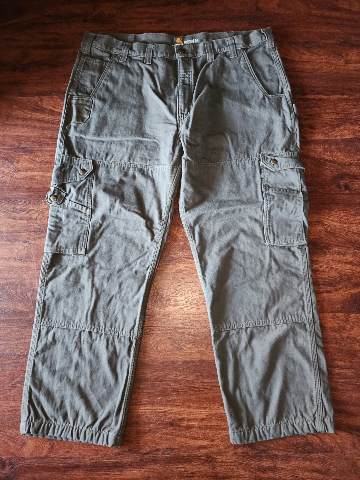 CARHARTT FLANNEL LINED WORKWEAR CARPENTER CARGO PANTS GREEN SIZE 44w 30in, THIS