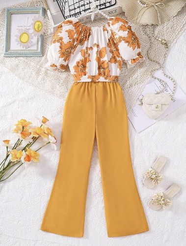 Tween Girl Jumpsuit/Romper With Large Flower Prints And Belt - Picture 2 of 4