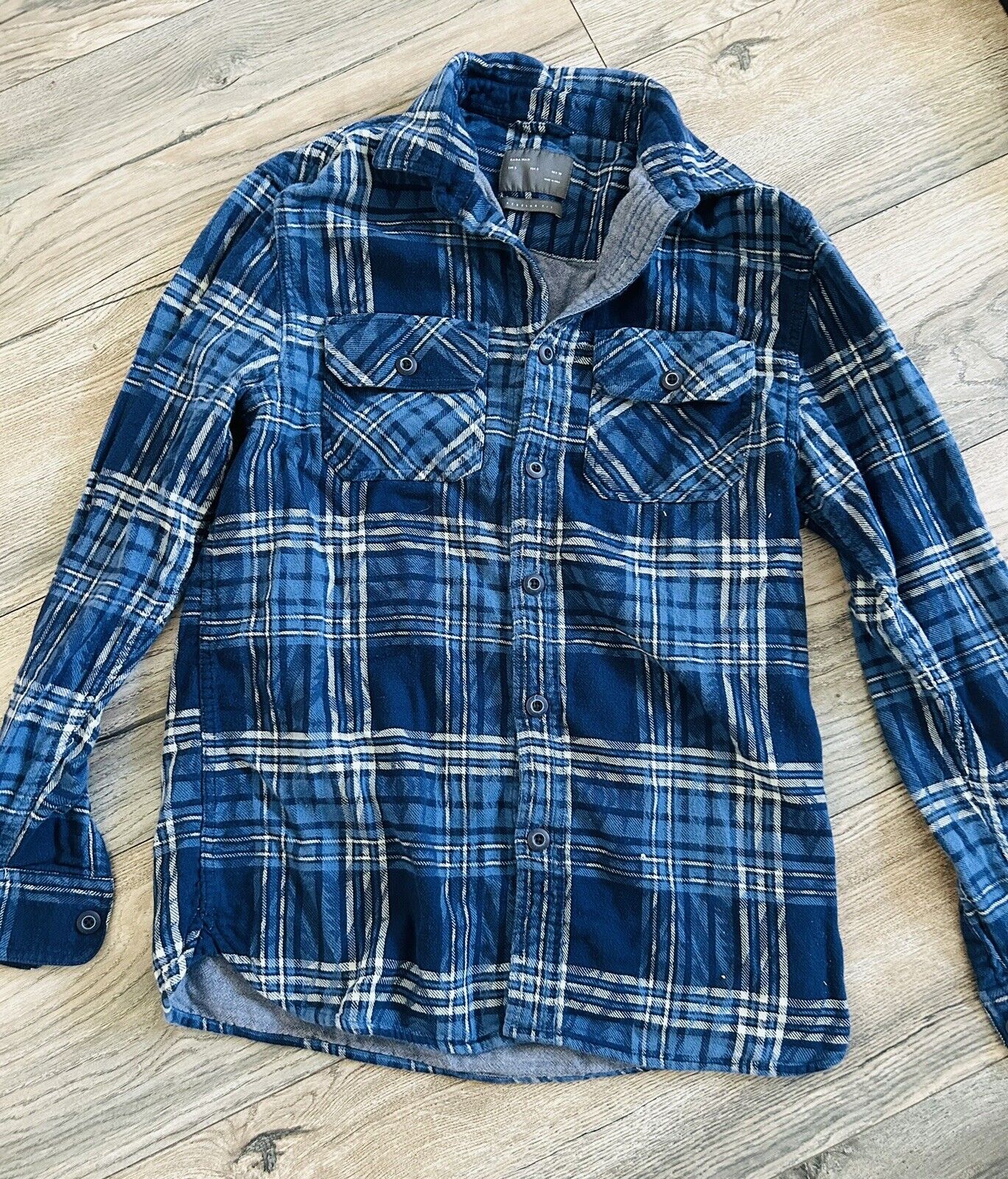 Zara Man Plaid Flannel Blue Casual Button Down Sh… - image 1