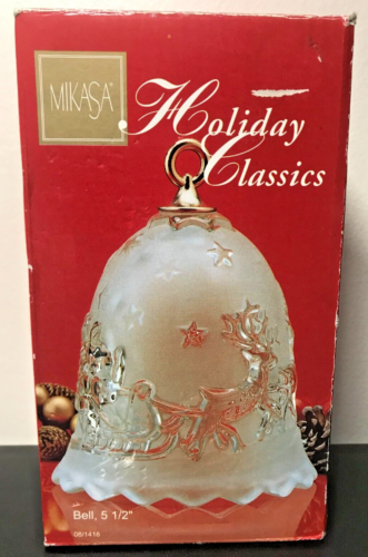 MIKASA Holiday Classics 5 1/2" Crystal Bell Santa's Sleigh & Reindeer ORIG BOX - Picture 1 of 9