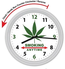 BACKWARDS REVERSE WALL CLOCK - Pot Smoking Marijuana - FUNNY NOVELTY RARE GIFT