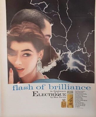 Electrique Fragrance Max Factor Print Ad Vintage 1955 Ephemera Wall Art Decor