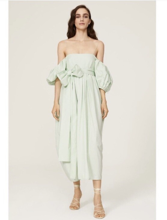 ワンピース Cecilie Bahnsen Green Silk Blend Soon Mini Dress Cecilie Bahnsen Joel Mint Green Off Shoulder Belted Dress