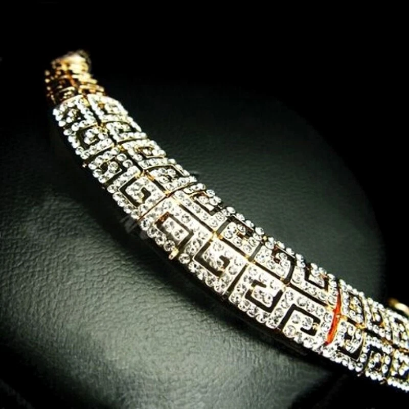 Thick 18K Rose Gold GF Made With Swarovski Crystal Retro Pattern Collar Necklace - Image 3 of 4