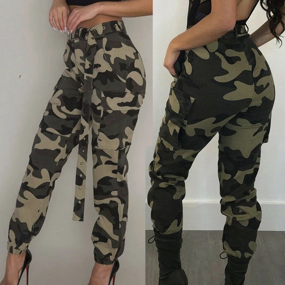 Women Lady Camo Cargo Trousers Casual Pants Military Army Combat Camouflage Jean