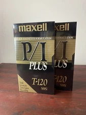 New 2 Maxell P/I Plus VHS Blank Tapes T-120 Time Lapse Recording