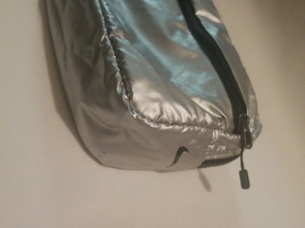 Nike Reversable Sm travel Purse Makeup Bag Silver One Side Blue Grey Other Side
