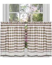 Buffalo Check Tier Pair Window Curtain Set - 58 Inch Width, 24 Inch Length NEW