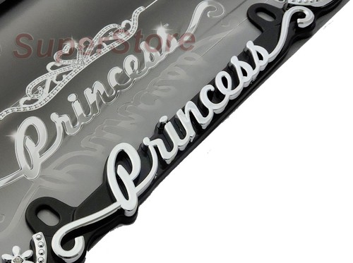 Chrome/ Black Metal Princess Crown License Plate Frame Car auto Truck Tag Holder - Picture 3 of 5