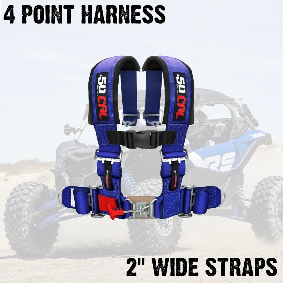 PAR de arneses de seguridad de 4 puntos de 2" con enchufe de derivación se adapta a CAN-AM Maverick X3 AZUL Foto 2 de 4