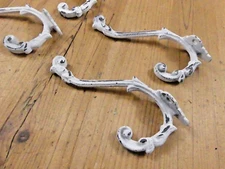 4 Cast Iron White Victorian Style Coat Hooks Hat Hook Rack Hall Tree W/ Screws