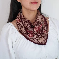 Hand Dyed Batik Bandana, 100% Soft Cotton, Sunlit Garden, Red Burgundy