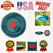 Vintage Blue Ceramic Birdbath with Red Flower - Multi-Functional Outdoor Decor