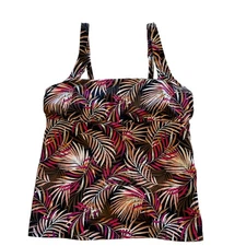 Lands' End Tropical Tankini Swim Top Womens Sz 8 Petite 8P Brown Pink Hawaiian 