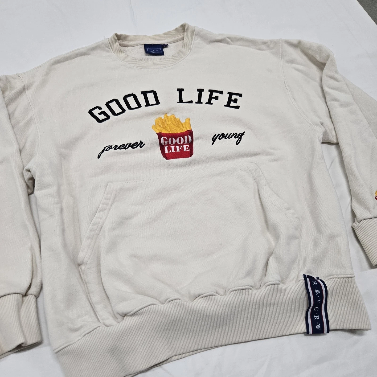 OFF WHITE Maglione Corona Romantico Taglia SMALL Bts V Wear Patata French Fry Cream Felpa