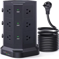Surge Protector Power Strip Tower 16.4 FT Extra Long Cord Flat Plug 12 Widely Mu