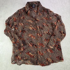 Laurel Velvet Burnout Womens Long Sleeve Shirt Brown Sz  L Sheer Layering Fall