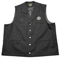 Wyoming Traders Vest Mens 2XL Black Western Canvas Snap Front Texas Rangers