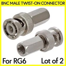 2 Pack BNC Connector for RG6 Coax Coaxial Cable Twist-On Plug for CCTV Cameras