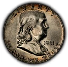 1961 50c Franklin Silver Half Dollar - Speckled Rainbow Toning - BU - SKU-H3759