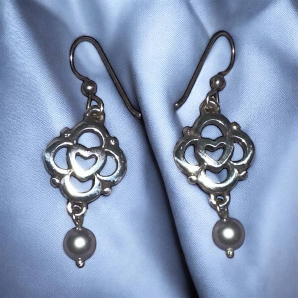 Brighton Love Lock Heart& Faux Pearl Retired French Wire Earrings 1” - Image 2 of 4