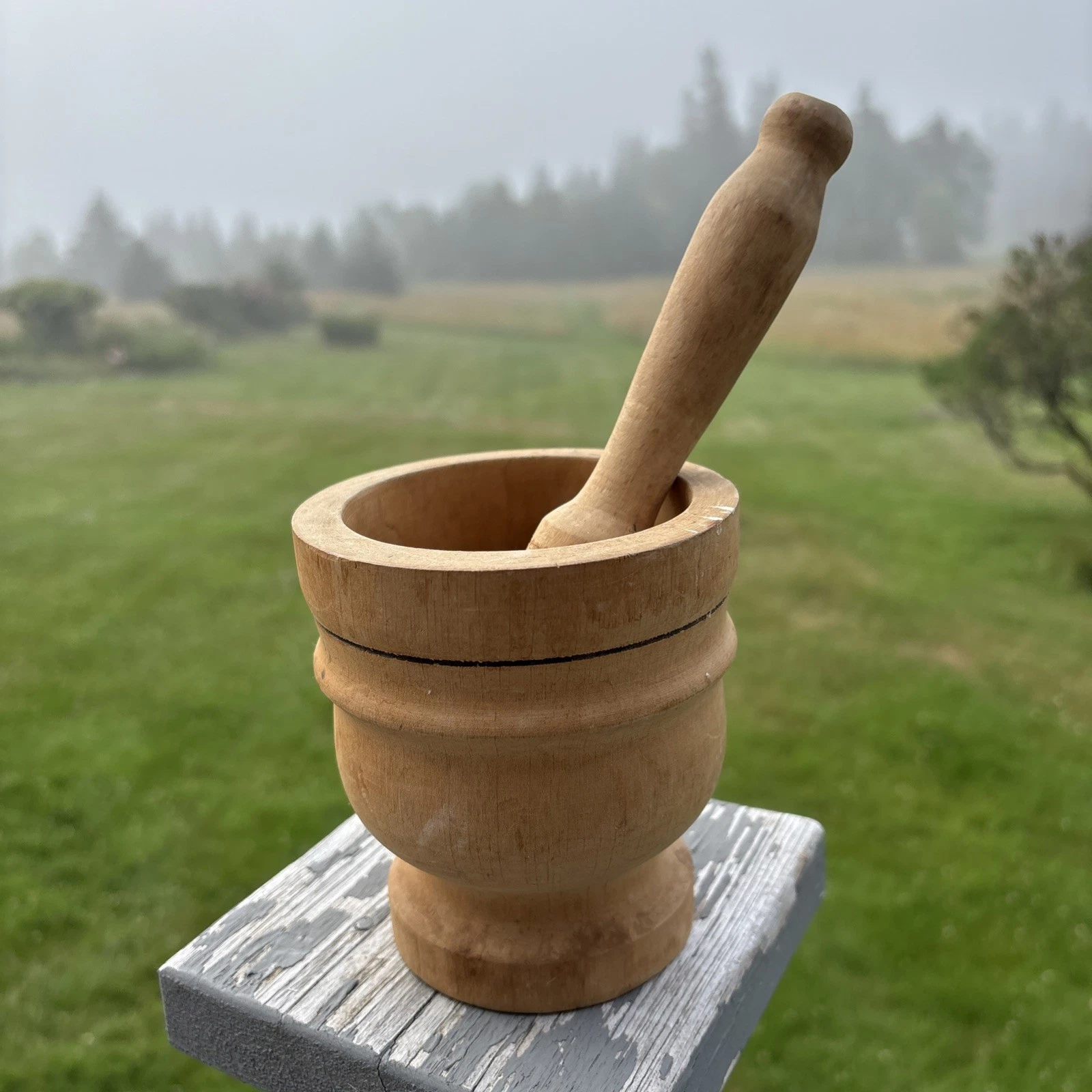 Rustic Hand Turned Wood Mortar and Pestle Made in Italy