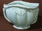 Vintage MCM Nelson McCoy Pottery Leaf Edge Planter Pot Aqua Art Deco 7.5" X 5.5"