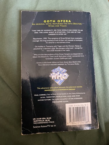 Doctor Who Virgin Missing Adventures - Goth Opera by Paul Cornell - Picture 3 of 3