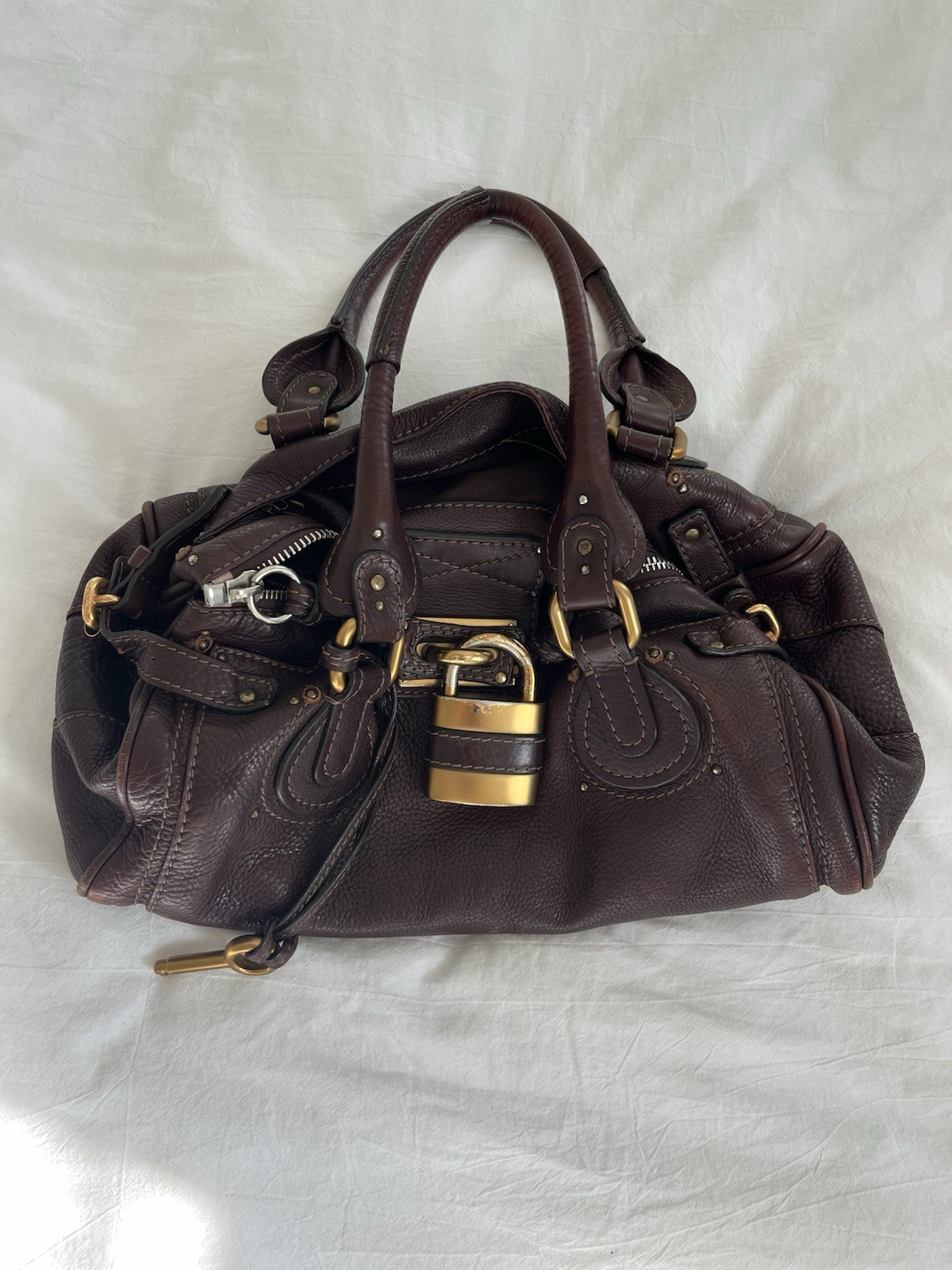 Authentic Chloe Paddington Bag In Chocolate Dark Brown With Lock And Key