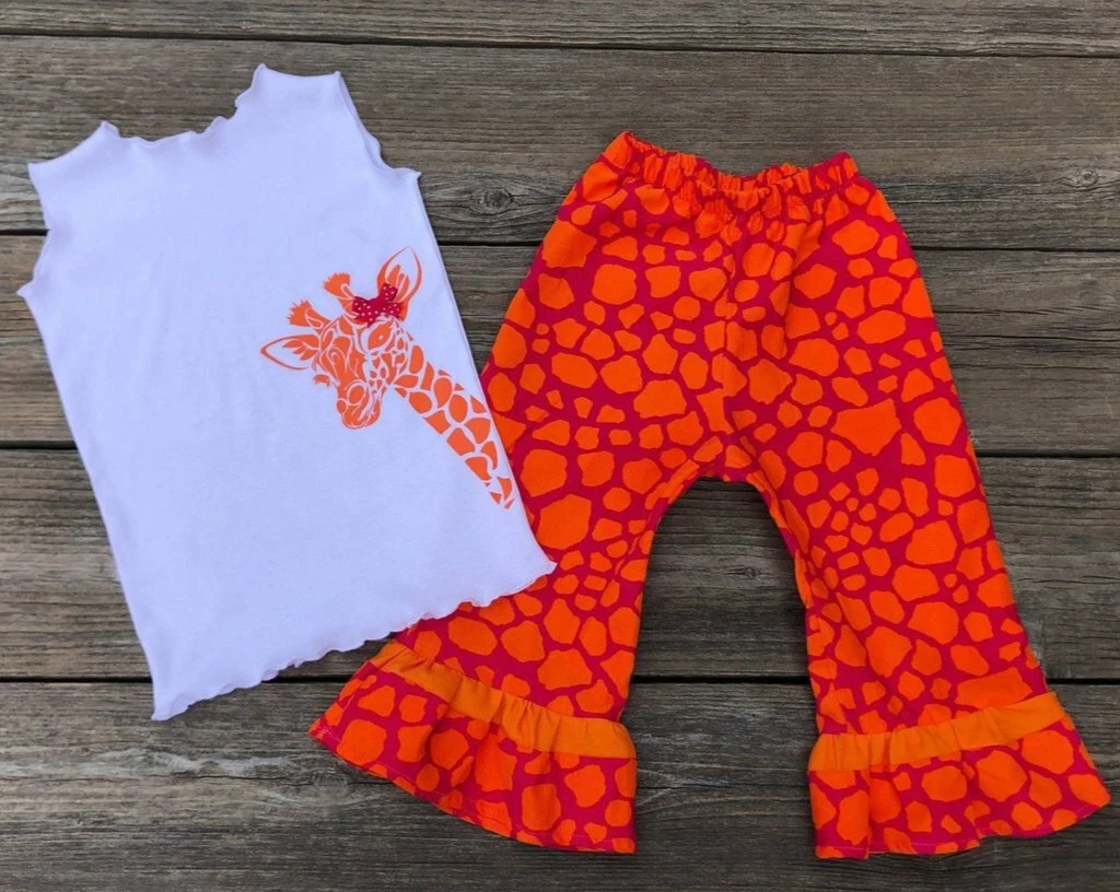 Safari Zoo Giraffe Print Ruffled Capris & Tank Top Outfit