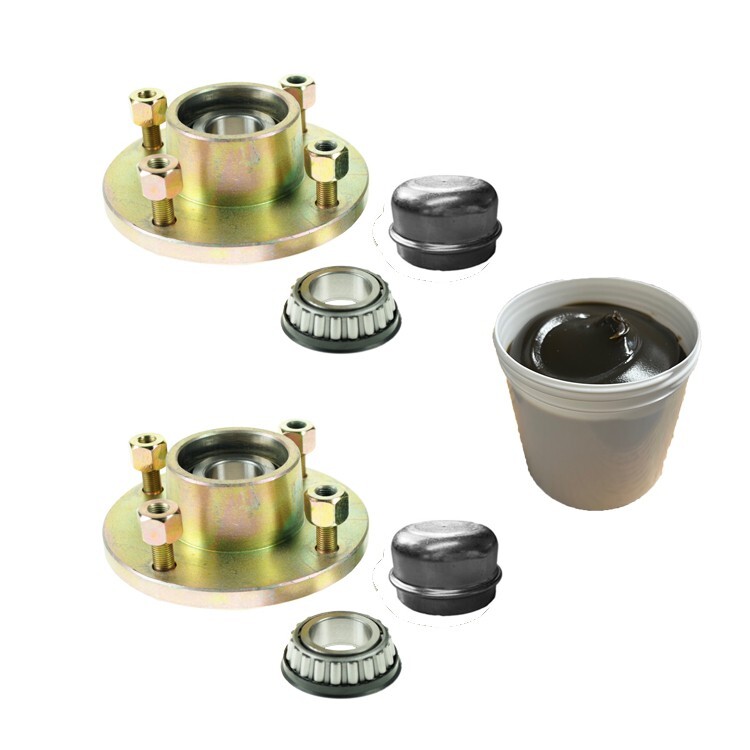Pair of Trailer Cast Wheel Hubs 4 Stud 4"" PCD 1"" Taper Bearing EP2 Tub