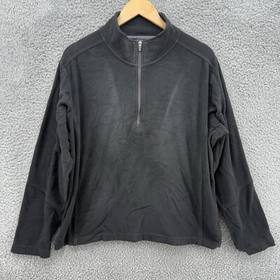 Lands End Polartec Mens L 42-44 1/4 Zip Black Fleece Sweatshirt Aircore 100