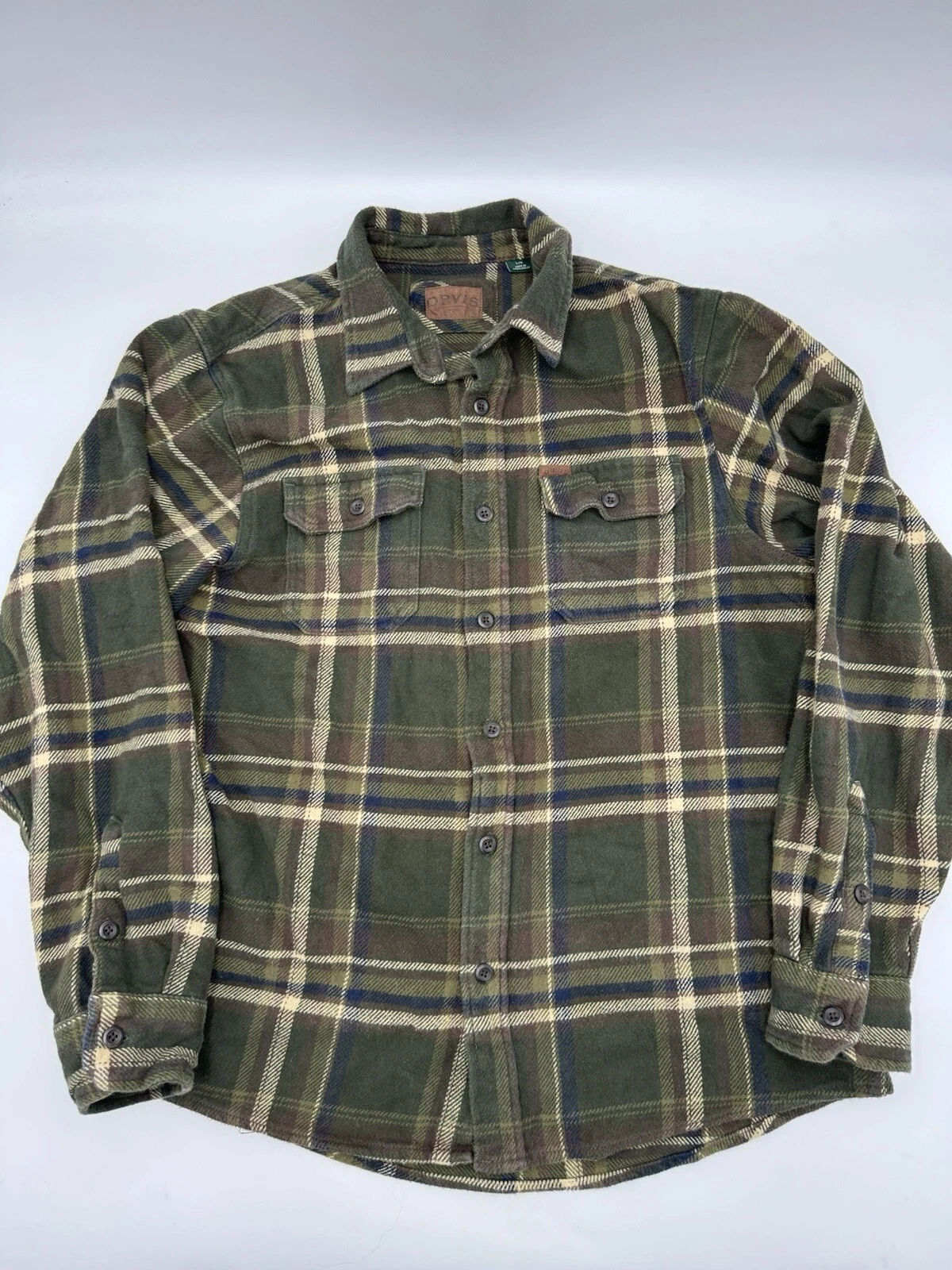 VETEMENTS Camicia Orvis uomo grande verde a quadri flanella camoscio giacca shacket lavoro fienile usata in ottime condizioni