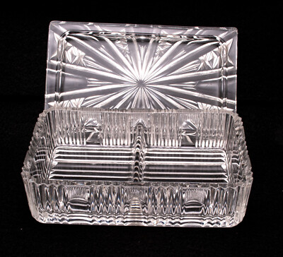 Mid-Century Cut Glass Cigarette Box/Holder and 4 Ash Trays / Czech Republic 