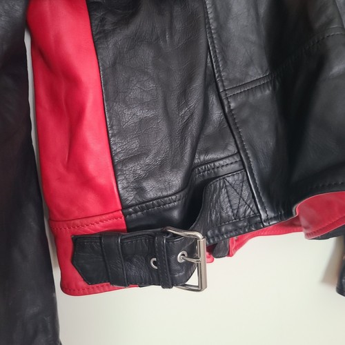 DIESEL Leather Biker Jacket L STREET Bomber Red White Black XXL Moto Motorcycle - Picture 5 of 10